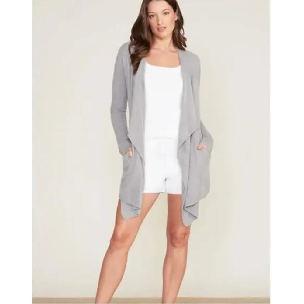 Barefoot Dreams CozyChic Gray Drape Open Front Cardigan Luxe Soft Plus 2X NWT